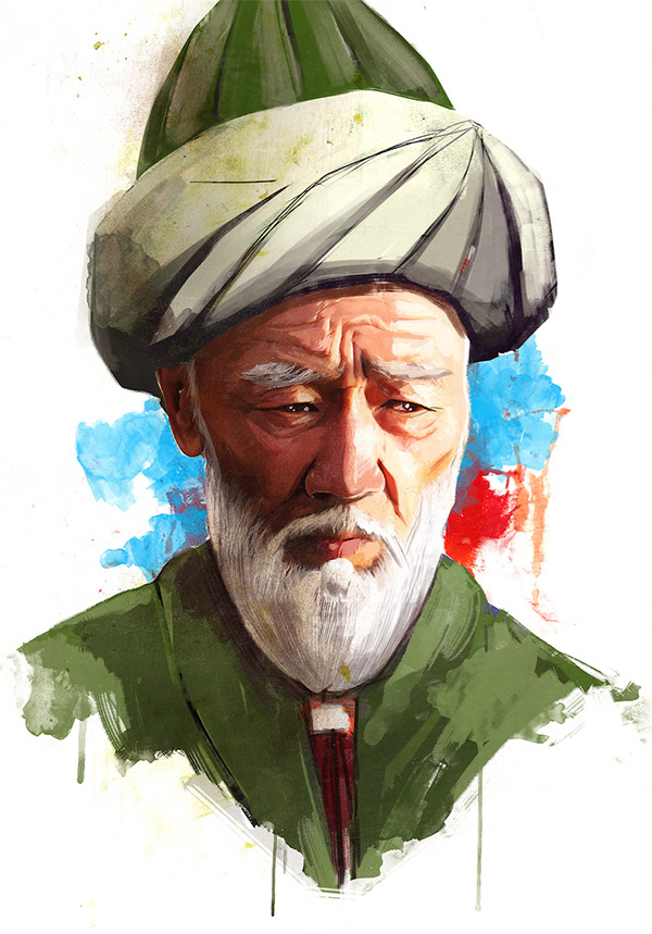 portrait draw rumi Mevlana Yunus Emre turk turkish world