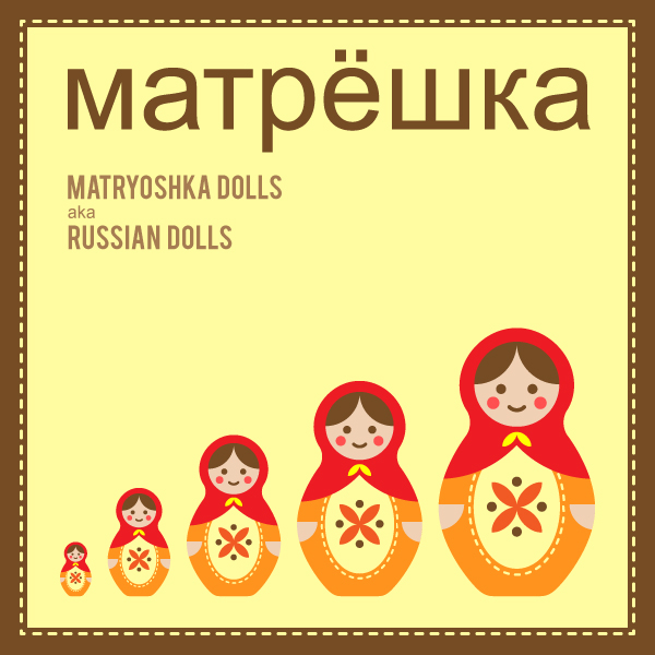 matryoshka russian doll set pattern floral warm colour red orange yellow brown cream toy design