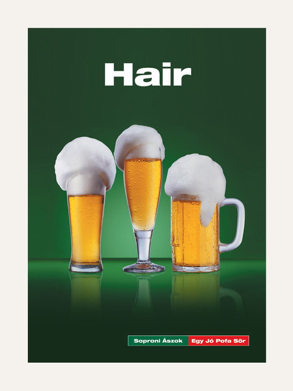 soproni beer print ad hair food styling Parody funny ászok