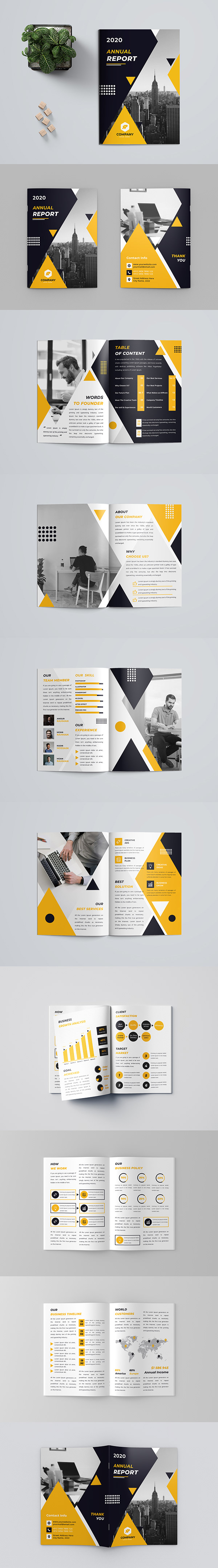Yellow Colour 16 Page Annual Report Template