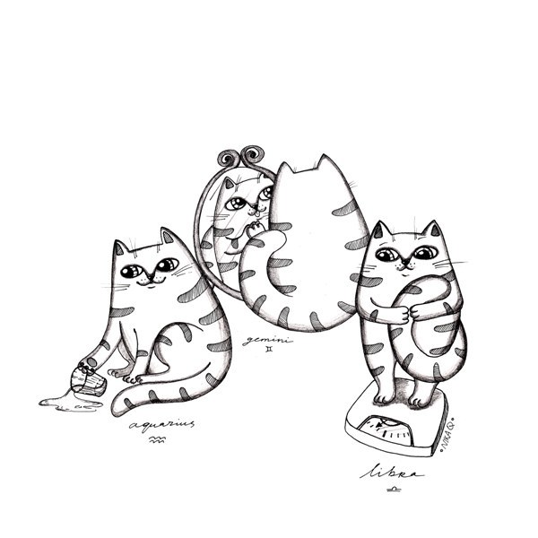 Cat zodiac cute cartoon zodiacat ink Black&white