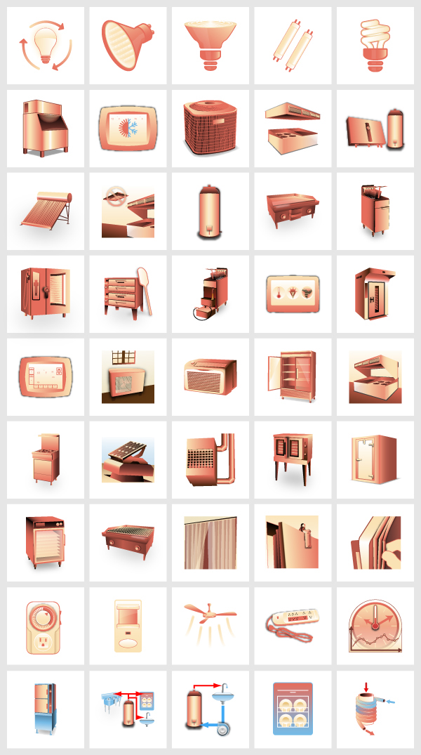 iconography icon pack icon set appliances energy wate waste materials commercial residential