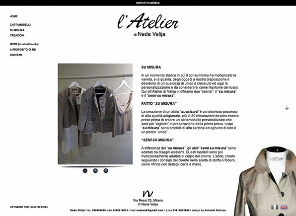 atelier bespoke web site Web graphics graphic site design moda Sartoria Prototypes pattern creations