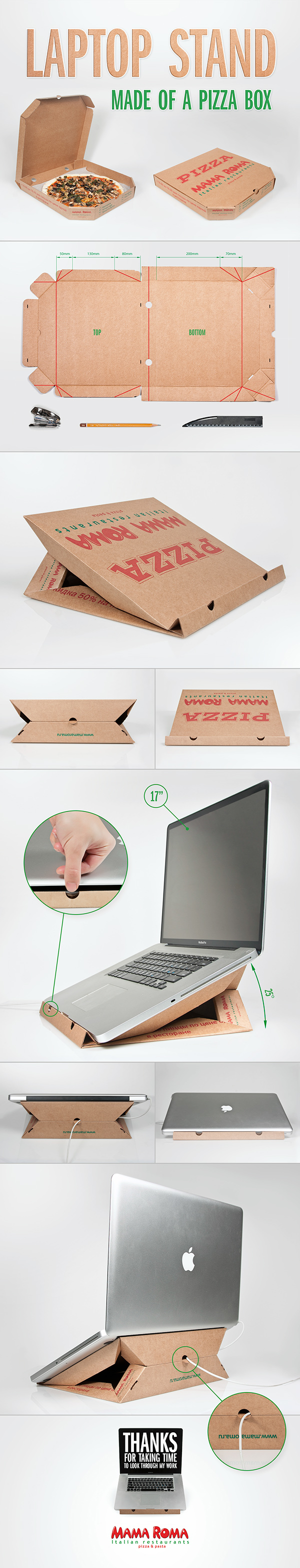laptop stand box Pizza cardboard package handmade free notebook design