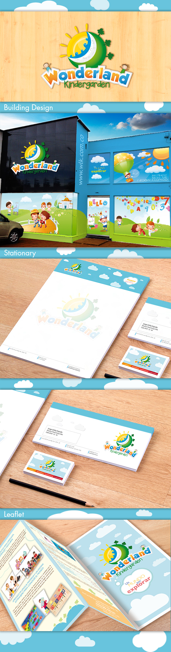 wonderland brand kindergarten stationary logo kids children visual identity