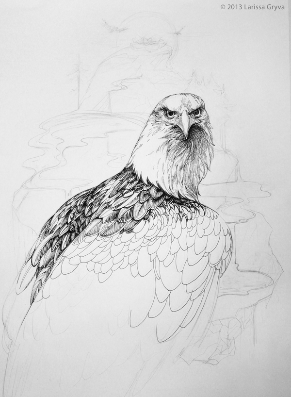 bird graphics artwork ink big pencil paper hand drawn eagle bald vulture monochrome t-shirt pillow