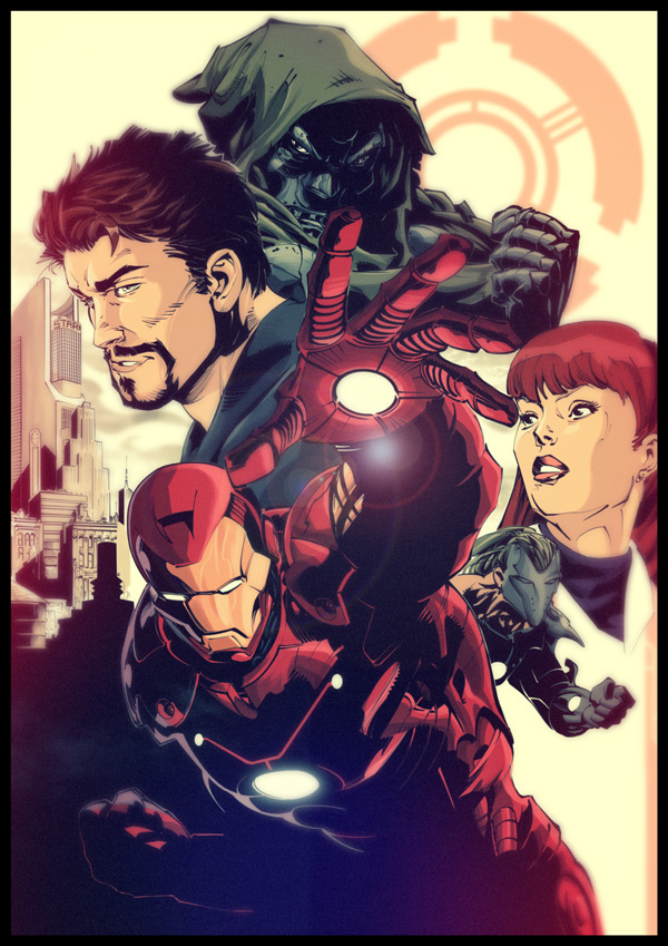 iron man pepper  Dr. Doom illo  digital  art  TOny Stark comics cartoon Character design