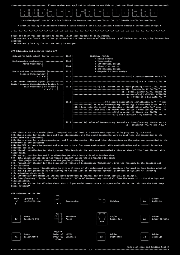 andreaefferao_readme.txt - 2015 ASCII resume