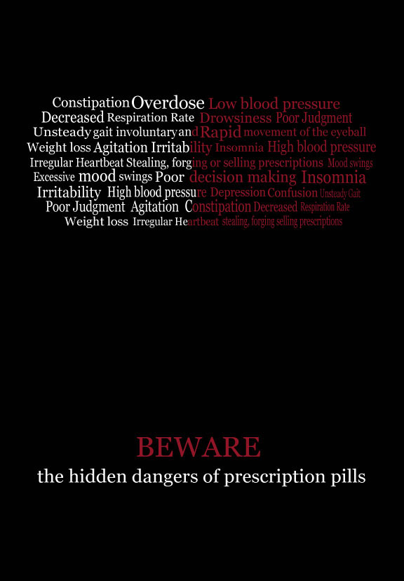 Hidden Dangers prescription pills typography poster