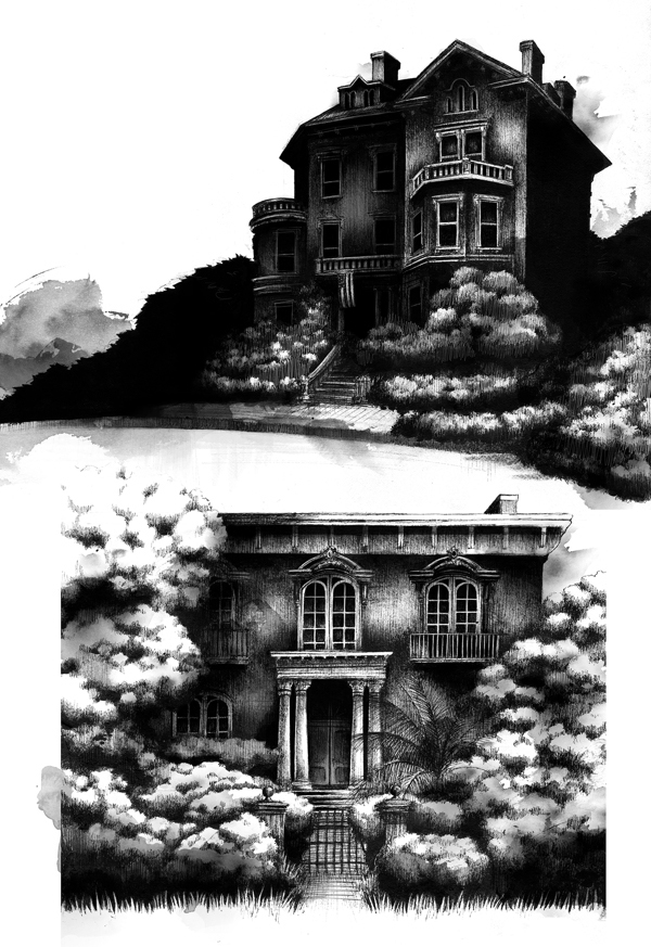 haunted house micron pen room ink ghost graveyard mansion city game giraffe