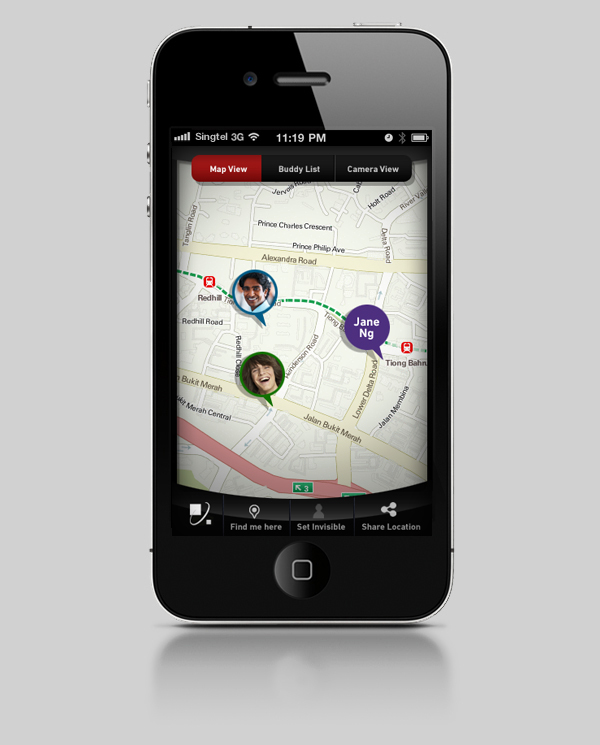 mobile iphone map iPad Singtel whereapps google map Chat msn ebuddy
