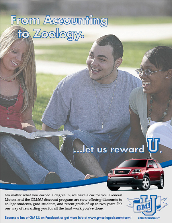car automotive   GM Advertising  campaign ads Billboards newletter brochure college graduate discount