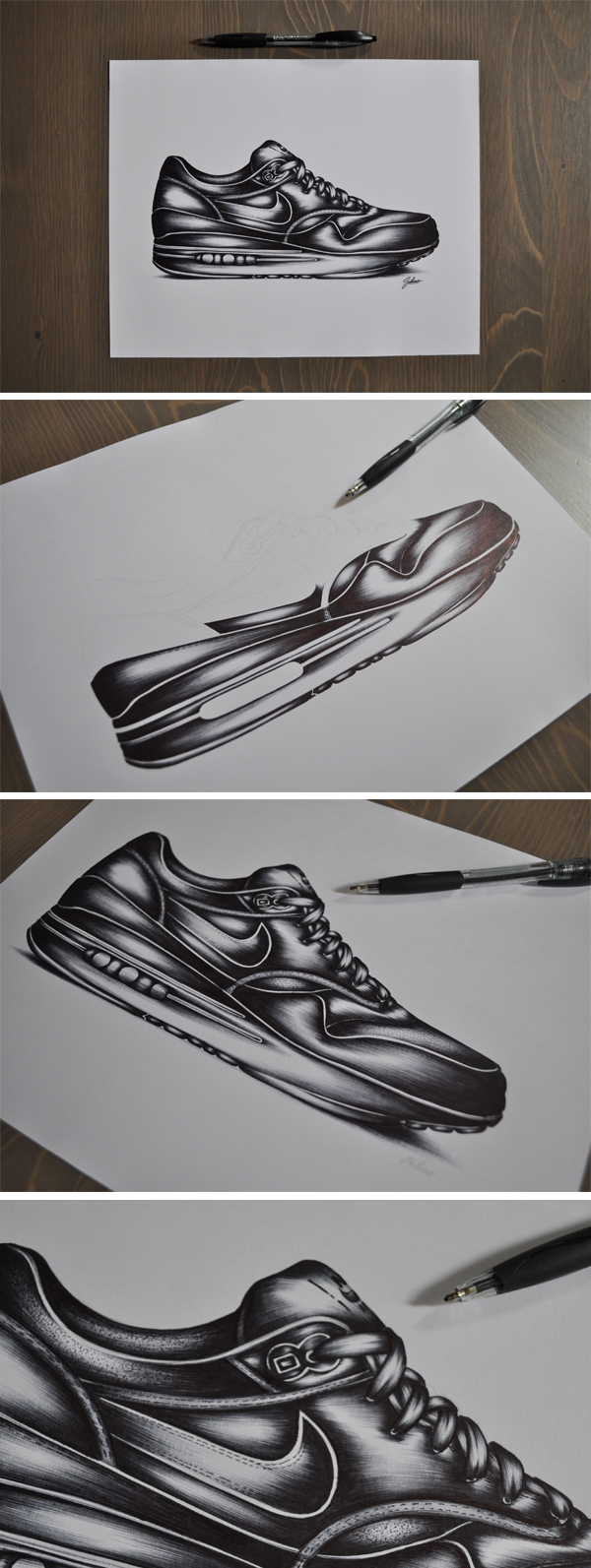 airmax Nike Jeremy SCHIAVO draw shoes sneakers airmaxone Bordeaux stylo bic BIC pen black blackandwhite ilovesneakers footwear footweardesign