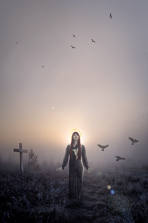burn field woman symbolism crows cross