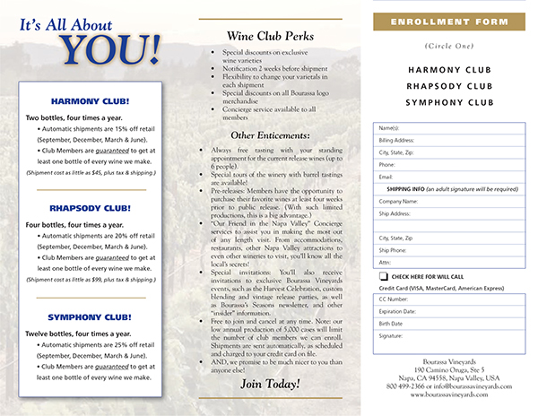 winery brochure wine club pamphlet