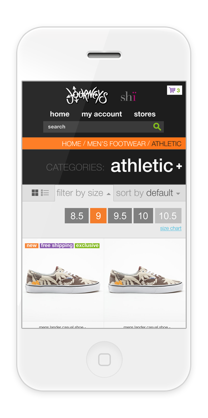 Ecommerce mobile webstore Retail footwear journeys store re-design