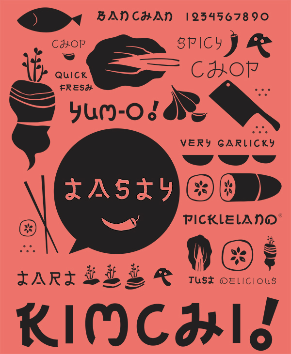 kimchi  FOOD chopsticks Typeface type design yummy tasty pattern surface design asian korean