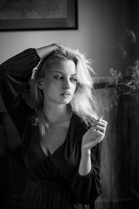 portrait girl female smoke smoking cigarette sexy erotic bw