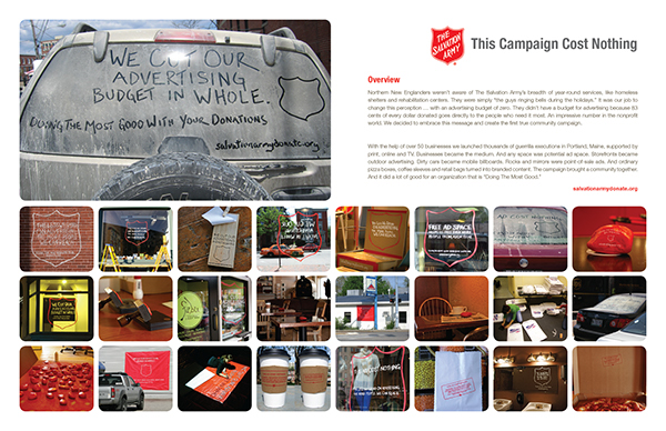 Salvation Army  guerilla out of home unconventional Ambient cause marketing non profit Integrated Campaign zero budget awareness Portland Maine social cause do it yourself handmade