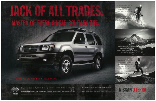 nissan xterra suv Case Study grungy print ads TV Spots xgames rough type grungy type