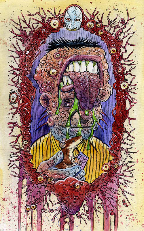 deformed Drawing  painting   pen and ink watercolor portrait monster face tongue Mouth