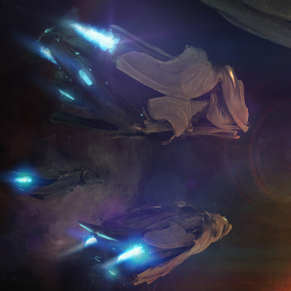 moth spaceship spacecraft Space  Cocoon Attack Eve game battle 3D model 3D object colours plasma laser shield planet Landscape explosion