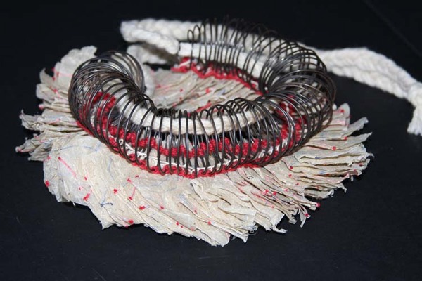 Handmade flax paper typewriter wire thread. collar book object