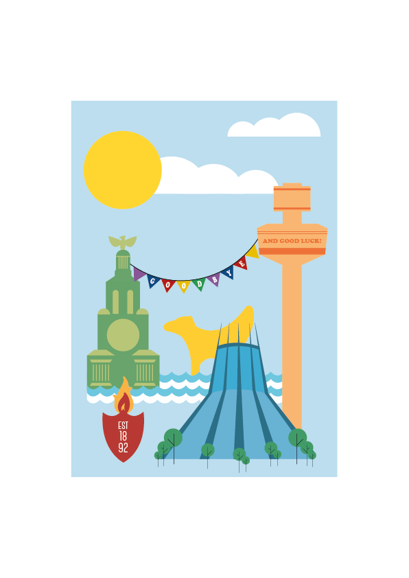 ILLUSTRATION  graphic design  Greetings card Liverpool city culture skyline liverbird card