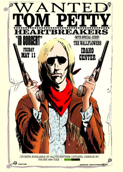 Concer poster Tom Petty & The Hearbreakers Pollstar poster contest 2004 1st place winner. Billboard Magazine #18 best poster of all time.