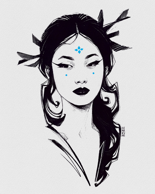 asian beauty fairy fairy tale fantasy fantasy character goddess ink ink drawing maiden