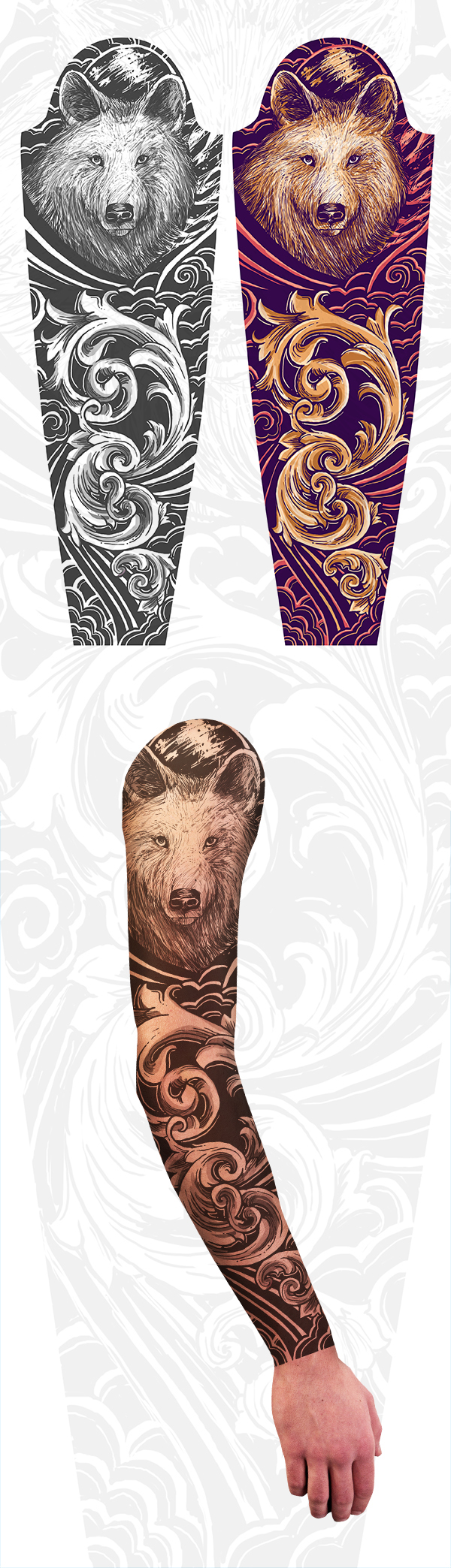 wolf tattoo fullsleeve floral tattoodesign  