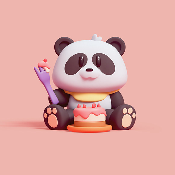 Panda  cake Birthday kawaii cartoon celebration 3D арт design minimal