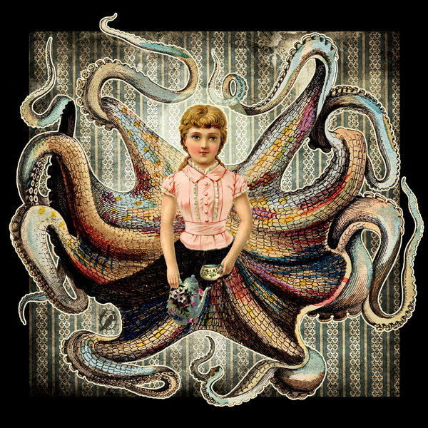 Digital Collage octopus girl sea Ocean water bird woman hybrid