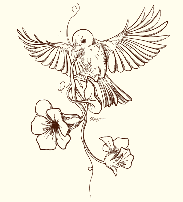 Drawings Of Flowers And Birds Easy