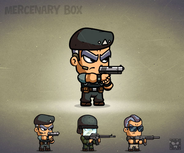 Game Art mercenary vector design Character cartoon soldiers army Military royalty free weapons action