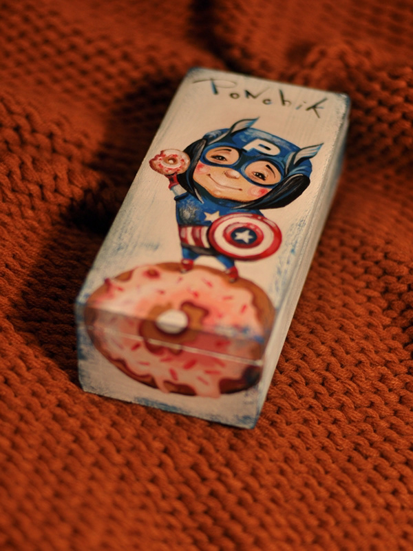 captain america captain donut gift box wood