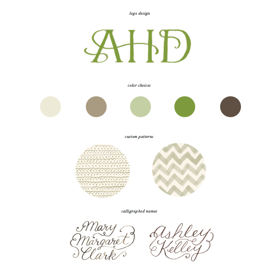 hand-lettering Invitation Stationery brand logo design graphic Chevron fabric leather green stripes natural Classic