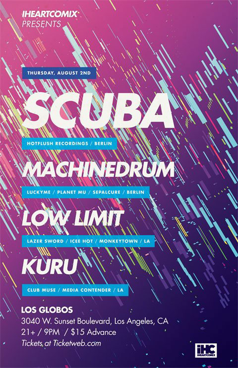 Iheartcomix shows Events Los Angeles la scuba Machine Drum Lazer Sword culture Nightlife concerts flyer poster 3D art