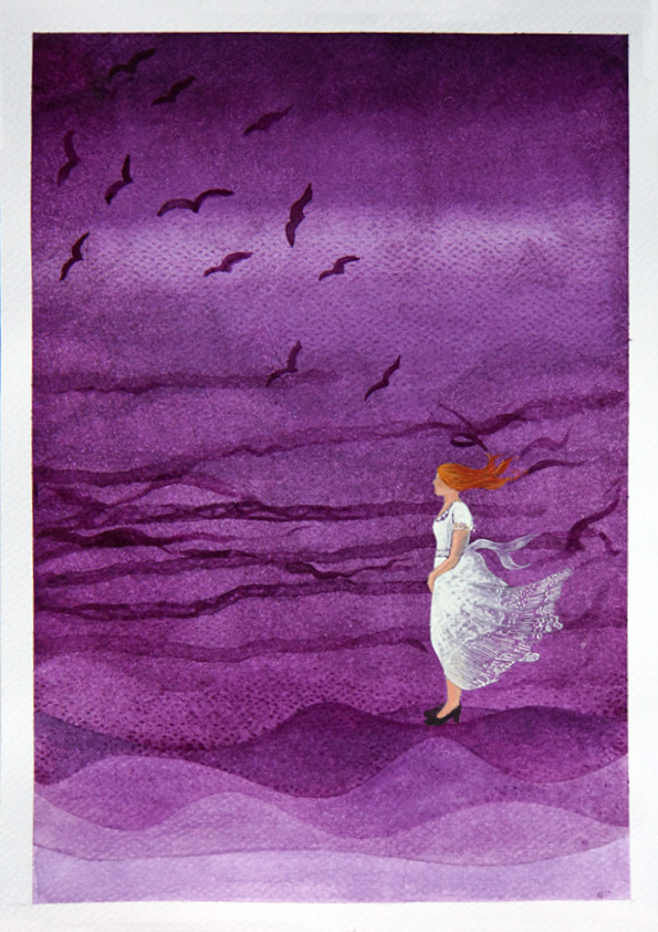 watercolor girl purple watercolour wind violet girl painting girl watercolor purple watercolor purple painting