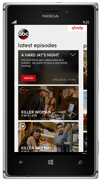 ABC windows phone UX design VOD video On Demand