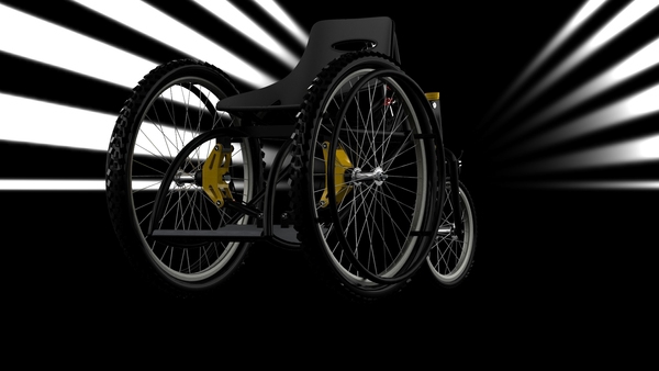 This product is designed to meet the travel needs of a person with reduced motor skills in the lower limbs. The disabled is today with many barriers in society being limited in sport the high cost of special wheelchairs. What is sought is to make a product that can compete with wheelchairs that are in the market today in terms of costs and benefits. It combines the qualities of a common wheelchair a chair with the sport giving users certainty about the rigidity of the structure a third point of support provided by the rear wheel and a comfort in the displacement that gives the suspension system and road of 26 ¨ front wheels. It has a suspension system that adapts to the weight of the user and a regulator of camber in the front wheels. The armchair is constructed as a fiberglass monocoque with a upholstery designed to give comfort and a better position to user also has an adjustable belt.