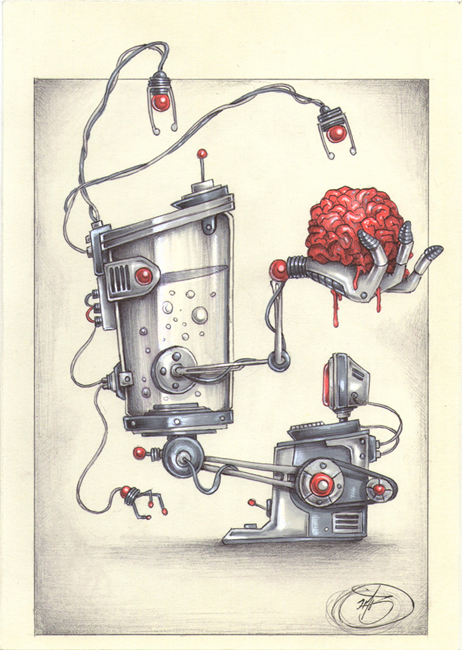 brain brainstorming robot sketch high tech brain