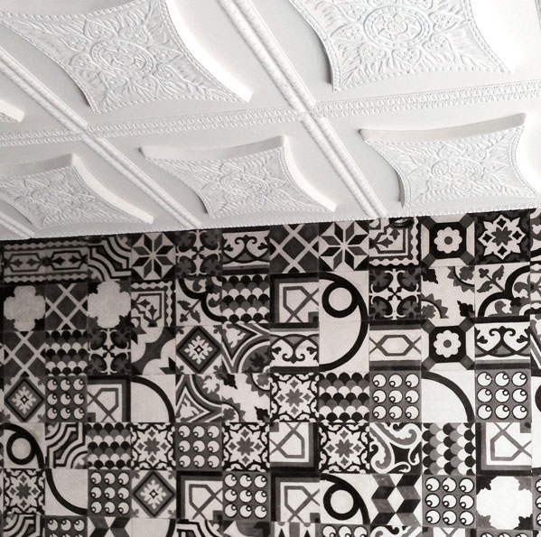 identity tiles athens bakery honey bread pitas pastry black White pattern motif hexagon Interior kanella