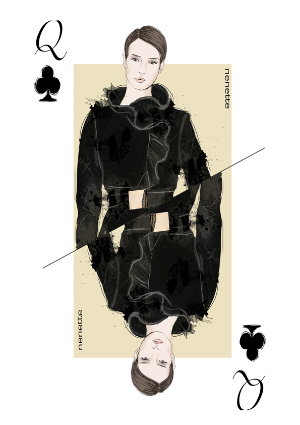 Playing Cards fashion illustration hearts spades diamonds clubs queen queen of hearts Queen of spades queen of clubs queen of diamonds