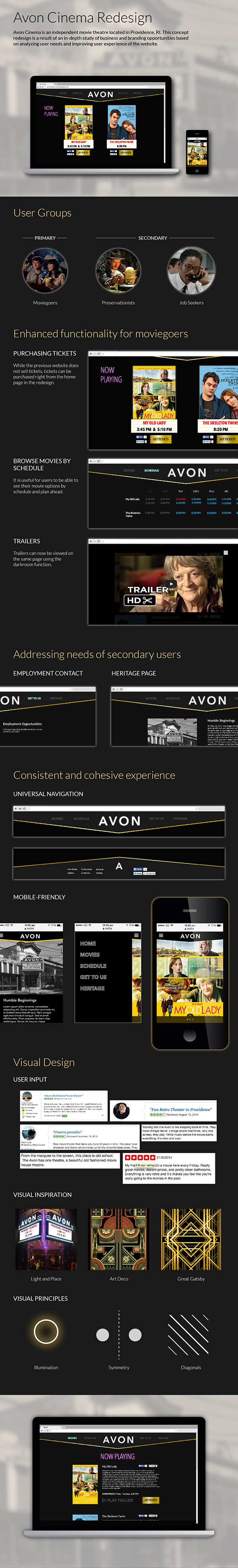 Avon Cinema Web Website redesign uiux Movies tickets Retro flavor old hollywood Great Gatsby