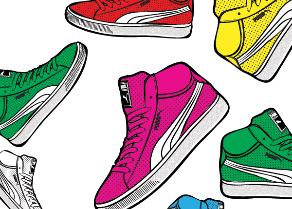 puma snaker trainers sneaker art vector bright primary colour