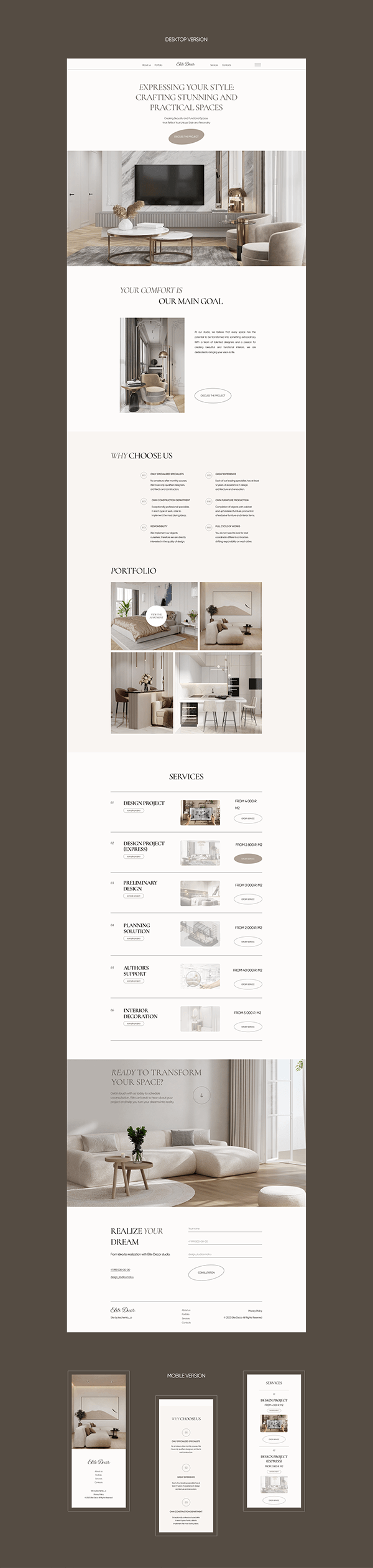Landing page for Interior Design Studio | Website