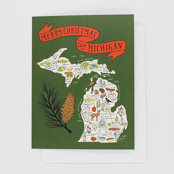 ILLUSTRATION  Michigan illustrated map State Print screen print Landmarks map design great lakes