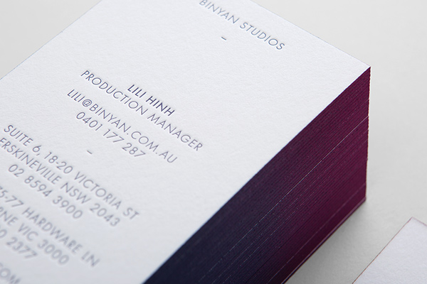 gradient purple pink business card edge printing TIMBER luxury elegant vignette