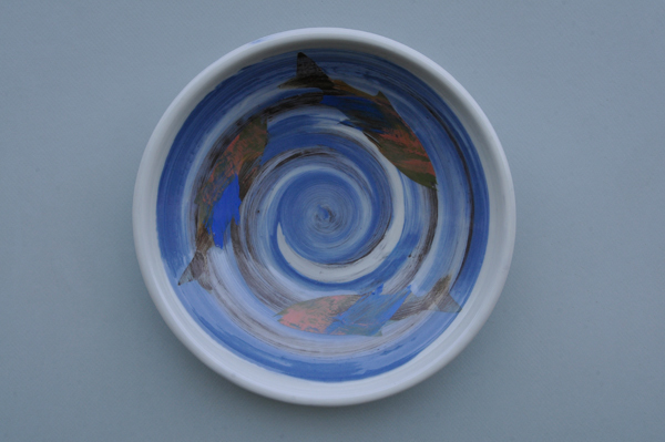 stoneware  clay  slip decorated bowl Bella Coola  salmon ceramics  Pottery large Canadian Canada platers   fish water